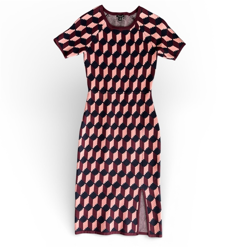 Ann Taylor Pink and Black Geometric Midi Dress Size XSP